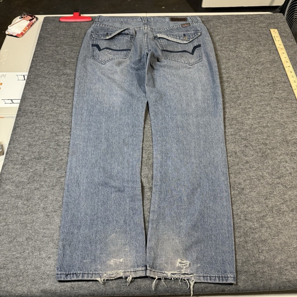 VTG‎ Y2K Swiss Cross Embroidered Flap Pocket Jeans Mudwash Mens 34x32 (34x30.5)